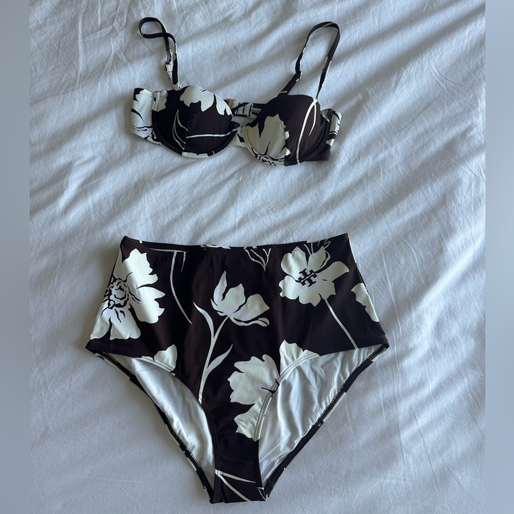 Tory Burch Brown and White Floral Bikini